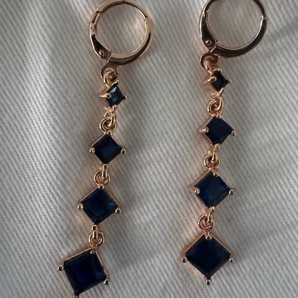Gold and Blue Dangle Earrings